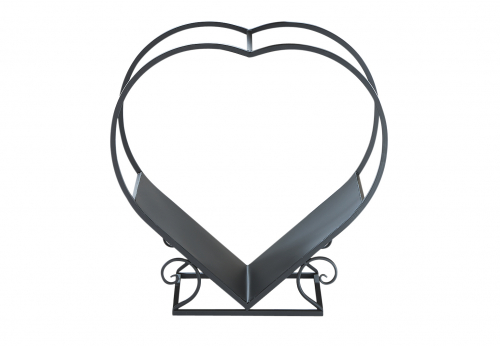 Holztrage HEART aus Metall schwarz lackiert mit Auffangblech