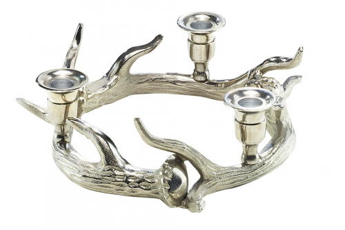 Kerzenst�nder HIRSCH Kranz rund aus Metall f�r 3 Kerzen ohne Deko