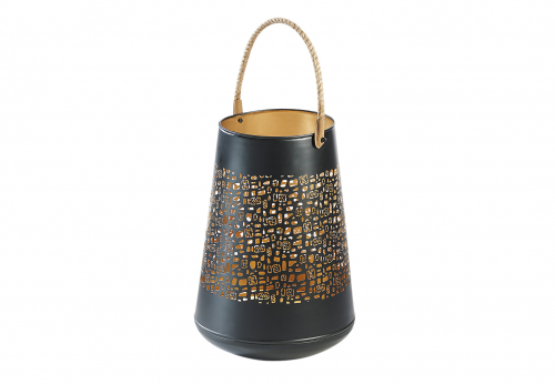 Laterne aus Metall mit Lochmuster schwarz/gold Gr��e L ohne Deko