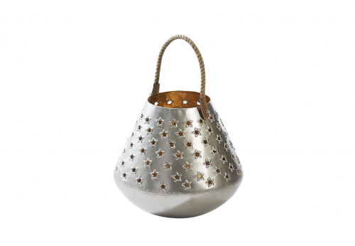 Laterne aus Metall mit augestanzten Sternen silber/gold Gr��e M ohne Deko