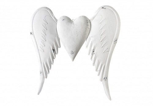 Wanddekoration Wandbild Fl�gelherz aus Metall antikwei� 52x52cm