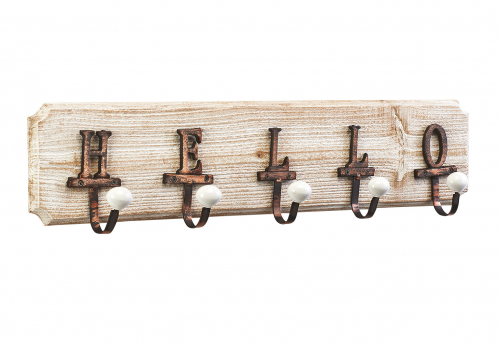 Hakenleiste Garderobe HELLO aus Holz und Metall 5 Haken