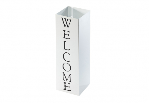 Schirmst�nder WELCOME eckig aus Metall wei� mit Print