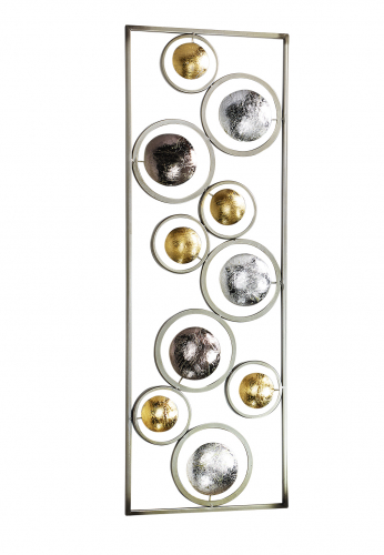 Wanddekoration aus Metall Ranke mit goldenen,silbernen und grauen Kreisen