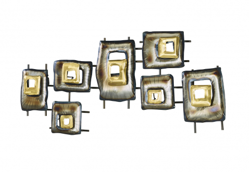 Wanddekoration aus  Metall mit gold und silberfarbenen Rechtecken