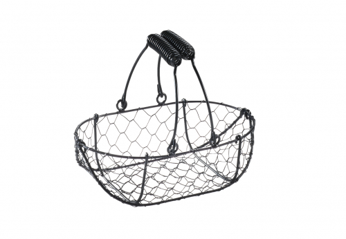 Drahtkorb oval aus Metall schwarz mit Henkeln