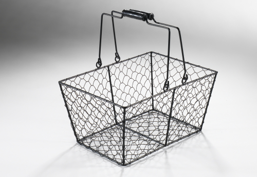 Drathkorb rechteckig aus Metall schwarz mit Henkeln