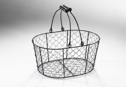 Drahtkorb oval aus Metall schwarz mit Henkeln