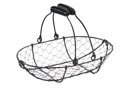 Drahtkorb oval aus Metall schwarz mit Henkeln