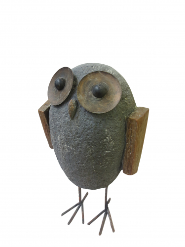 Deko Vogel aus wetterfestem Steinguss mit Metalldekoration 50 cm