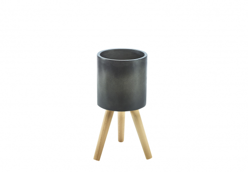 Pflanztopf THJORVEN mit Holzgestell aus Buche in Dunkelgrau