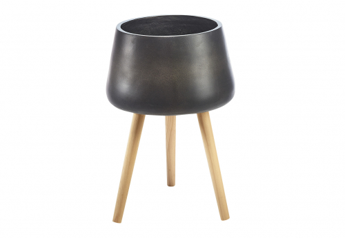 Pflanztopf TILDA mit Holzgestell aus Buche in Dunkelgrau