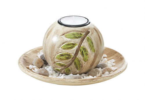 Dekoschale mit einem Kerzenhalter im Blattdesign