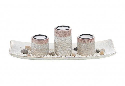 Dekoschale mit drei Kerzenhaltern und Rautendesign