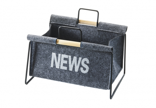 Zeitungsst�nder aus Metall schwarz und Filz dunkelgrau 37x31x28 cm