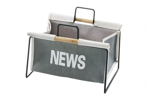 Zeitungsst�nder aus Metall schwarz und Canvas grau 37x31x28 cm