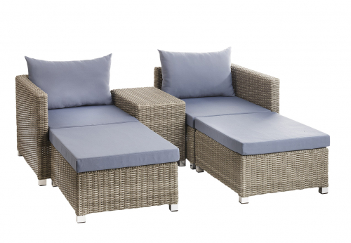 M�belgruppe LOUNGE Polyrattan Sessel Hocker Tisch Polster Kissen S/11