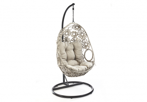 H�ngekorb FLOWER Polyrattan mit Gestell und Kissen