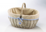 Weidenkorb grau mit Textil in natur und blau-wei�em Karomuster