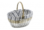 Einkaufskorb Weide wei�/grau mit Textil ausgeschlagen
