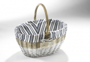 Einkaufskorb Weide wei�/grau mit Textil ausgeschlagen