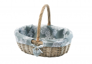 Einkaufskorb oval aus Weide grau mit Textil und Herzanh�nger
