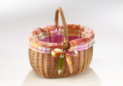 Einkaufskorb gek. Weide/Textil mit Folie Karo bunt