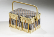 N�hkorb rechteckig blau-braun-wei� kariert naturfarbenes Geflecht