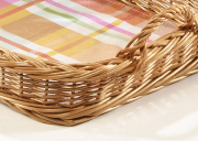 Tablett eckig gek. Weide/Textil mit Folie Karo bunt