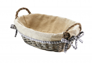 Dekoschale oval aus Weide grey-washed mit Textil ausgeschlagen