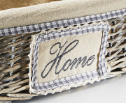 Dekoschale oval aus Weide mit Griffen grey-washed mit Textil ausgeschlagen