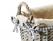 Dekoschale oval aus Weide mit Griffen grey-washed mit Textil ausgeschlagen