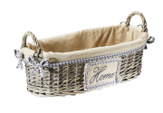 Dekoschale oval aus Weide mit Griffen grey-washed mit Textil ausgeschlagen