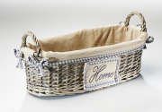 Dekoschale oval aus Weide mit Griffen grey-washed mit Textil ausgeschlagen