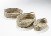 Dekoschale aus Gras mit Kunststoffband oval wei� S/3