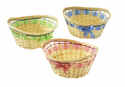 Dekoschalen aus Bambus rund natur mit bunten Schleifenband 3-fach sort.