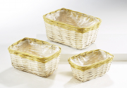Pflanzgef�� Pflanzkorb aus Weide und Polyrattan eckig curry wei� S/3