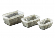 Pflanzgef�� aus Chipwood und Polyrattan eckig grau wei� mit Folie S/3