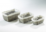 Pflanzgef�� aus Chipwood und Polyrattan eckig grau wei� mit Folie S/3