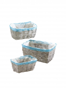 Pflanzgef�� aus Weide grau eckig mit blauem Rand und Folie ausgeschlagen S/3