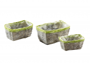 Pflanzgef�� Weide grau eckig mit gr�nem Rand und Folie ausgeschlagen S/3