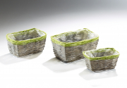 Pflanzgef�� Weide grau eckig mit gr�nem Rand und Folie ausgeschlagen S/3