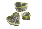 Pflanzgef�� Herzform grau Weide mit Folie und gr�nem Rand a. Polyrattan S/3