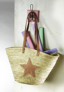 Ibizatasche aus Palmblatt mit Echt-Lederhenkeln und Sterndeko aus Leder