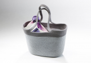 Henkeltasche aus vern�hten Baumwollseil grau wei� ohne Deko