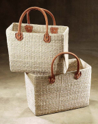 Seegrastasche eckig doppelt geflochtene Lederhenkel S/2