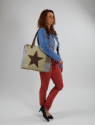 Vintage Tasche aus Canvas und Leder Brown Star mit Lederhenkel