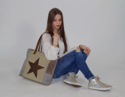 Vintage Tasche aus Canvas und Leder Brown Star mit Lederhenkel