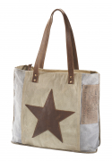 Vintage Tasche aus Canvas und Leder Brown Star mit Lederhenkel