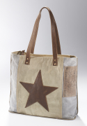 Vintage Tasche aus Canvas und Leder Brown Star mit Lederhenkel